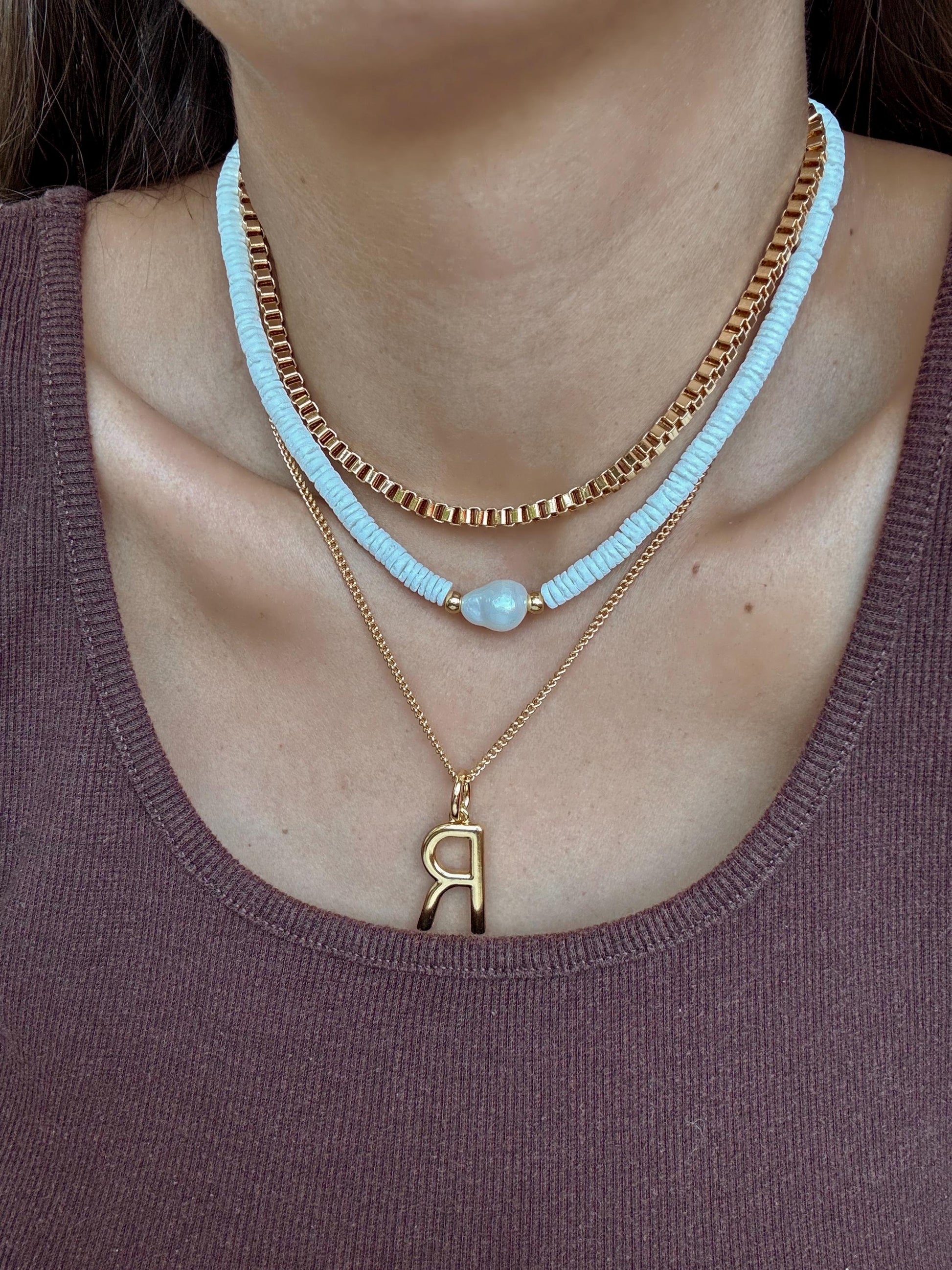 White Puka Shell Choker | Initial Necklace | Summer Jewelry | Layered Necklaces | Gold Boxchain Choker