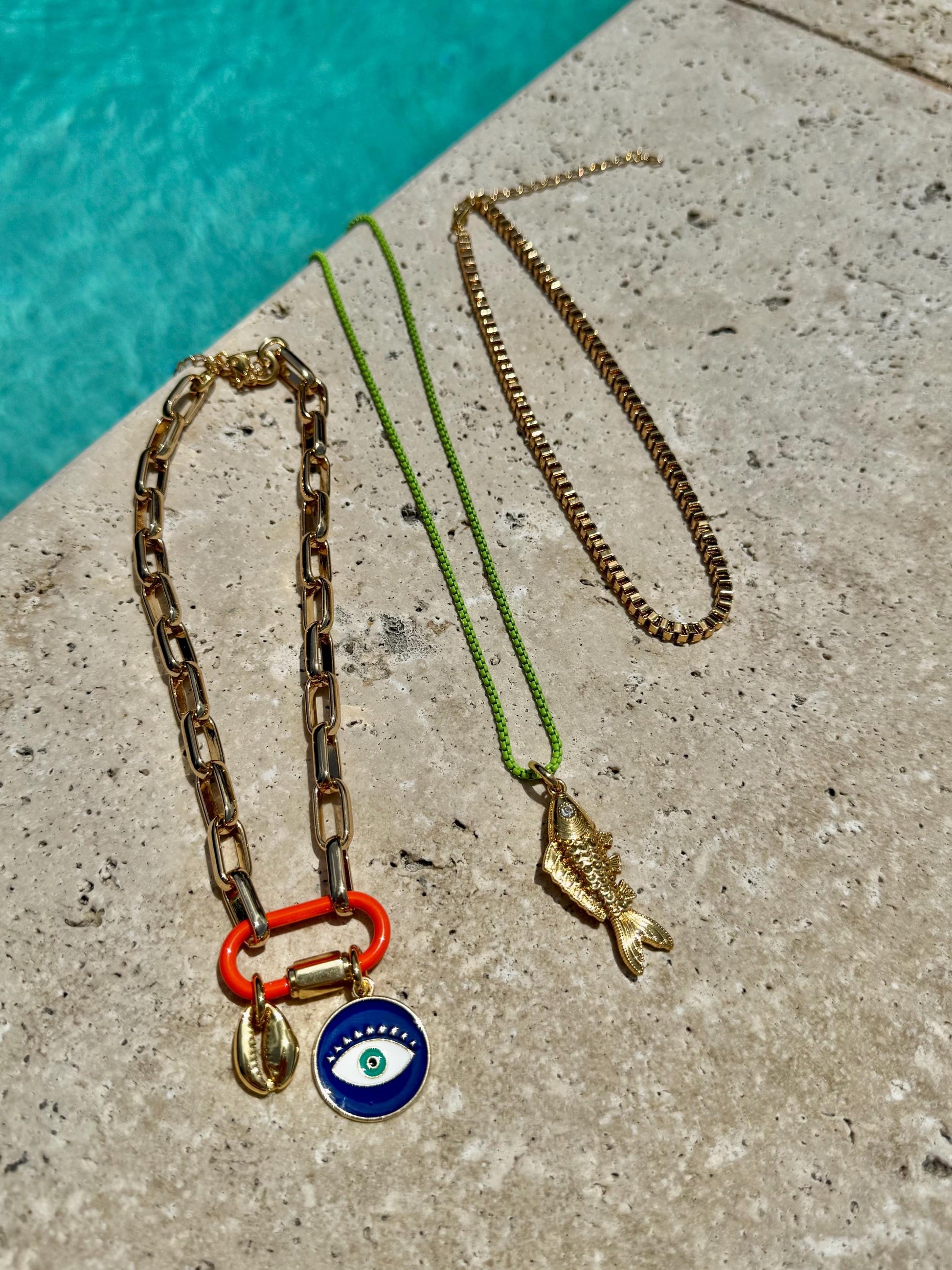 Charm Necklace | Enamel Carabiner Necklace | Gold Fish Charm Necklace | Gold Choker | Layered Necklaces | Gift for Her