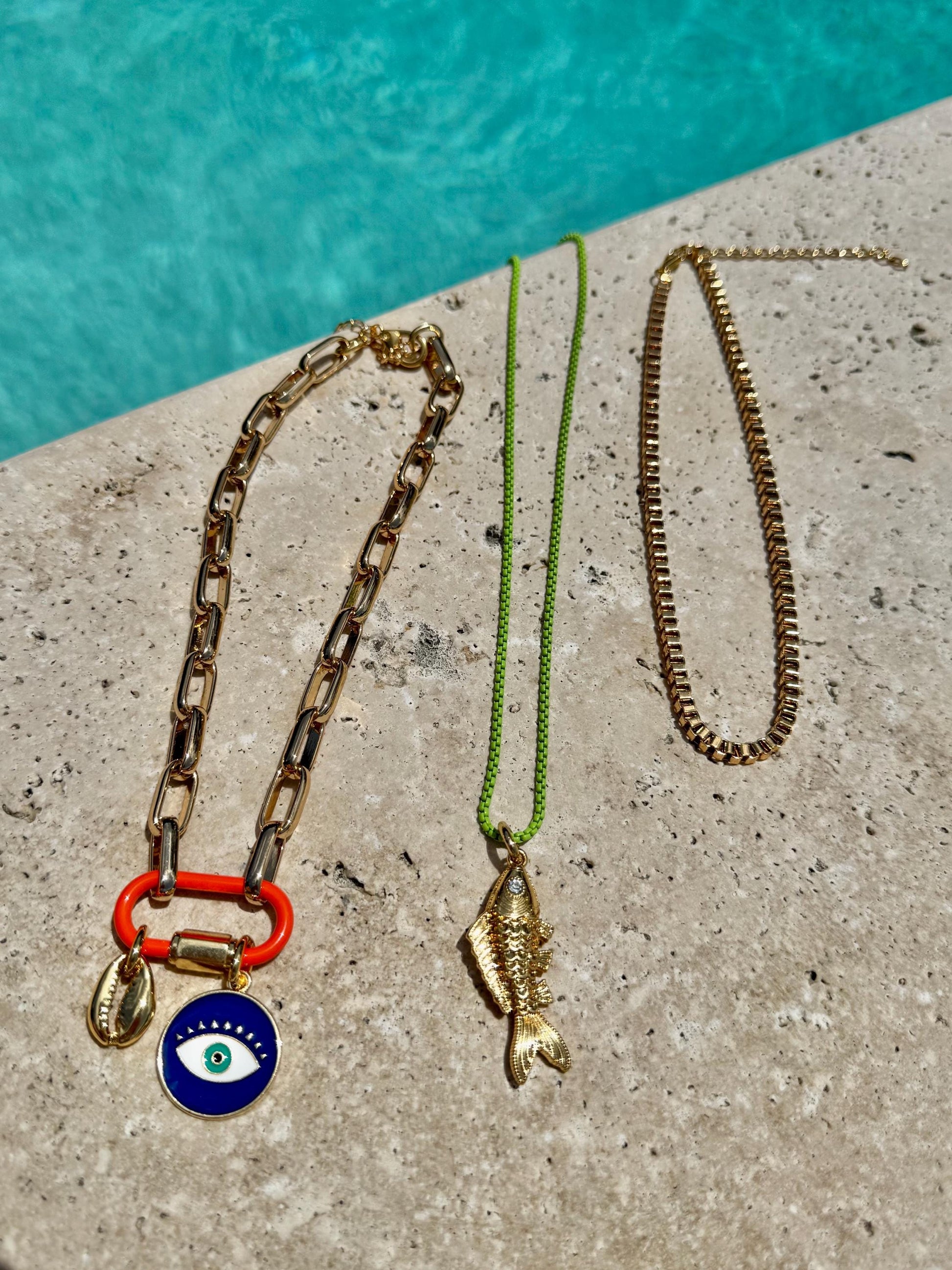 Charm Necklace | Enamel Carabiner Necklace | Gold Fish Charm Necklace | Gold Choker | Layered Necklaces | Gift for Her
