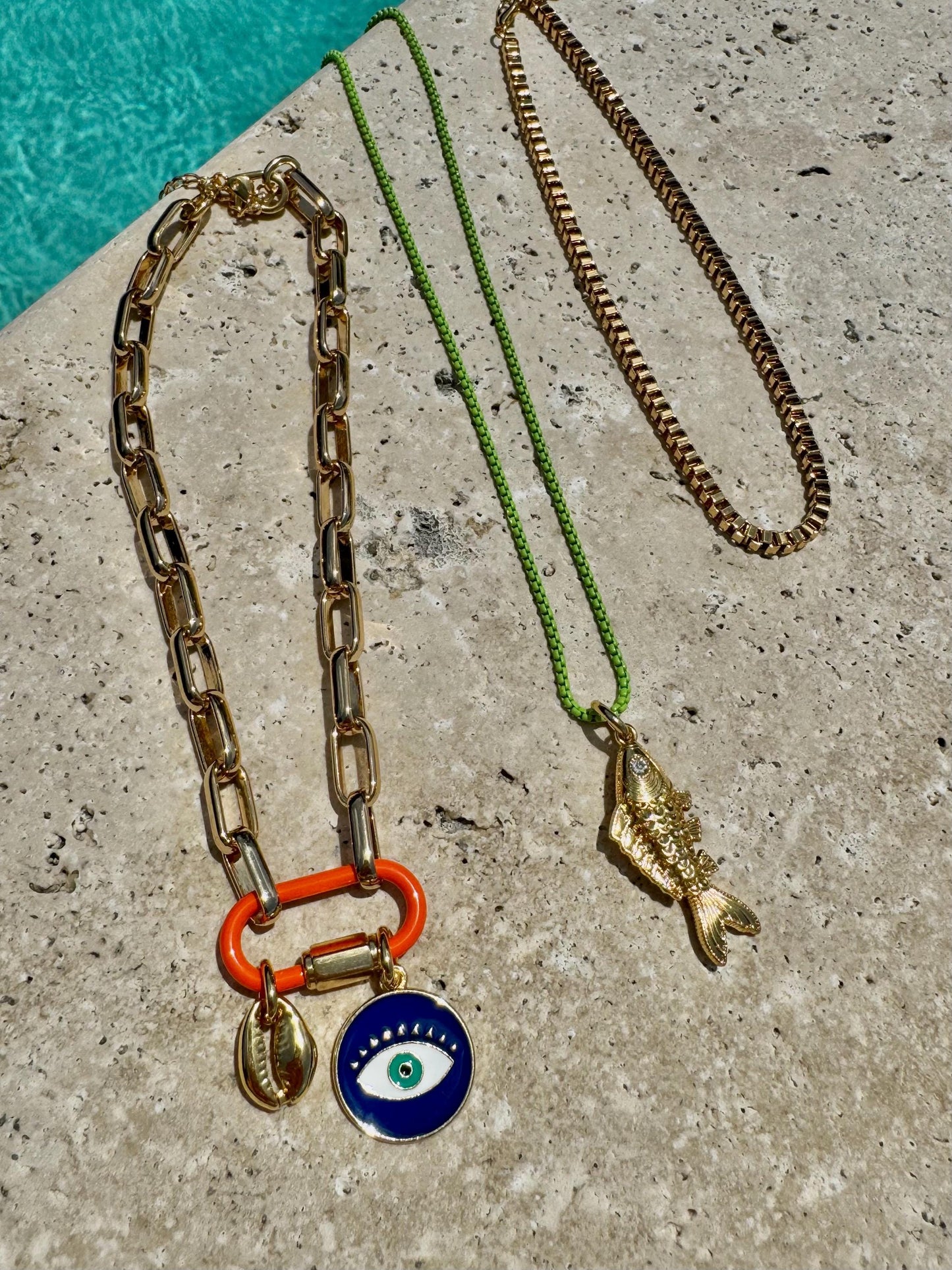 Charm Necklace | Enamel Carabiner Necklace | Gold Fish Charm Necklace | Gold Choker | Layered Necklaces | Gift for Her