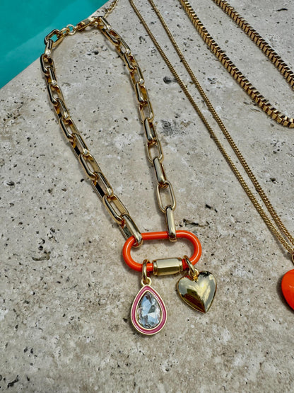 Heart charm necklace set with orange evil eye chain option — AVINZIA handmade jewelry