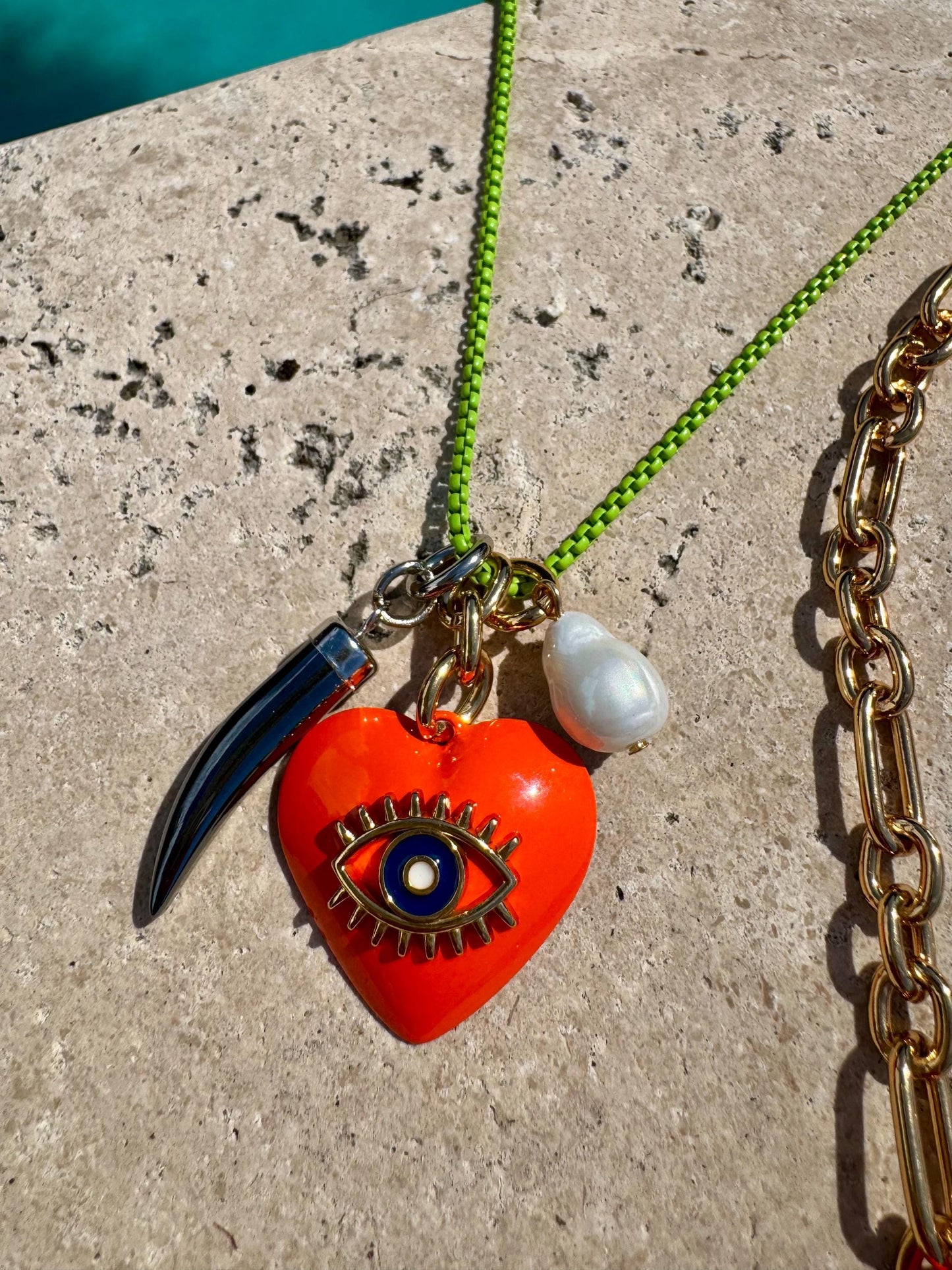 Evil Eye Hoop Earrings | Colorful Jewelry for Summer | Gift for Her | Carabiner Necklace | Enamel Jewelry