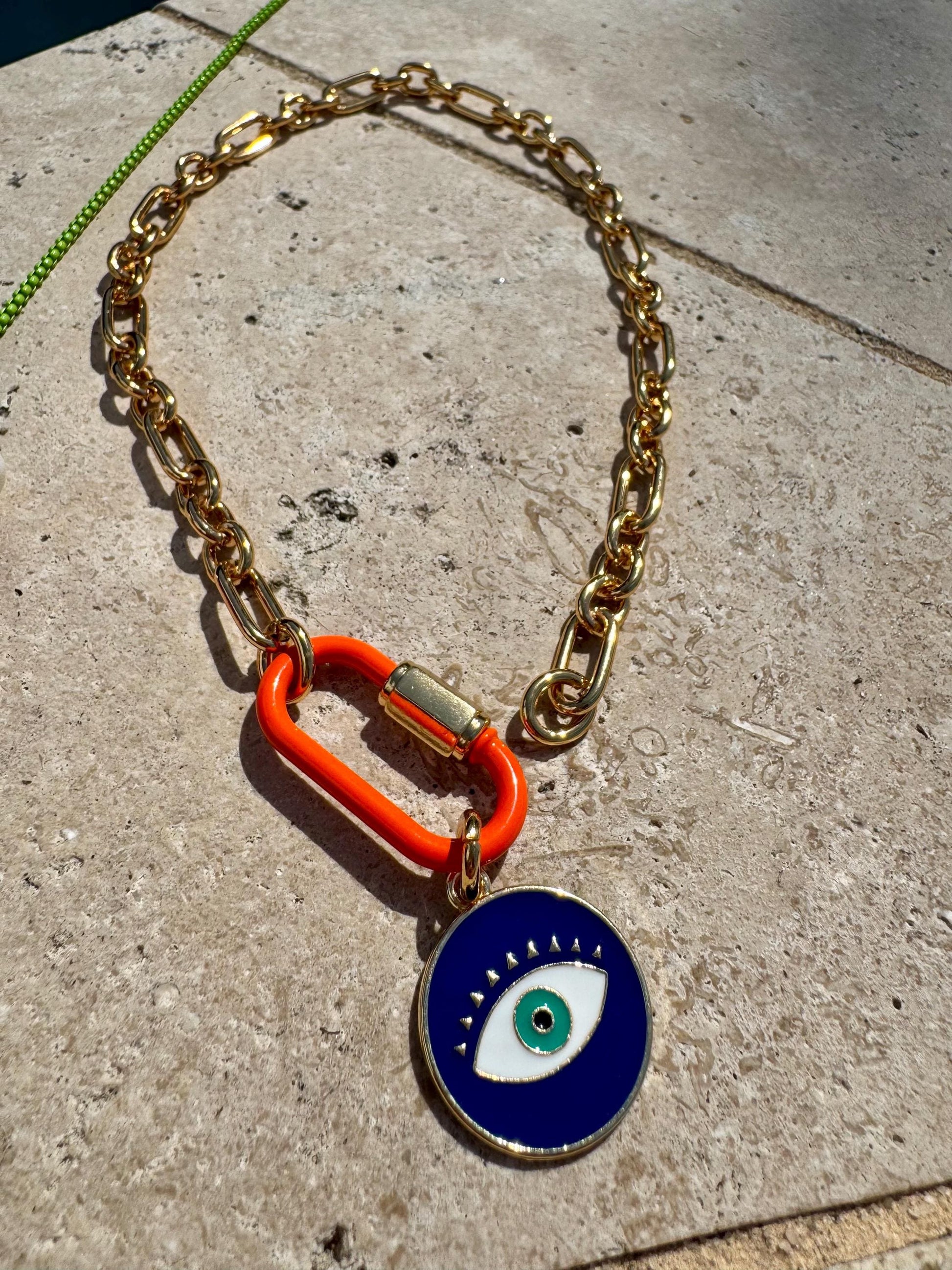 Evil Eye Hoop Earrings | Colorful Jewelry for Summer | Gift for Her | Carabiner Necklace | Enamel Jewelry