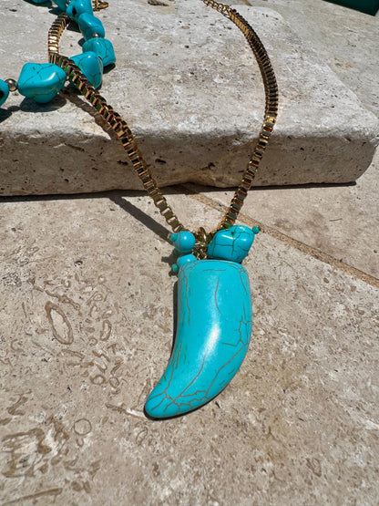Turquoise beaded necklace with tusk chain — AVINZIA handmade jewelry