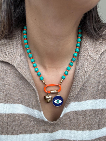 Evil eye carabiner charm necklace with colorful beads — handmade in Florida by AVINZIA