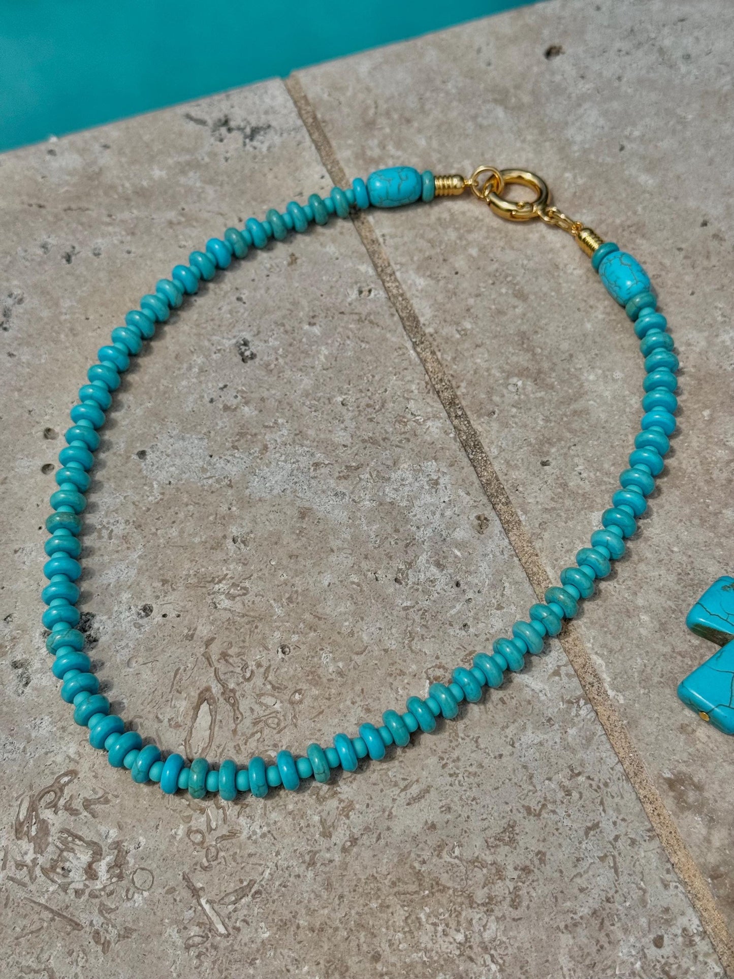 18" Turquoise Cross Necklace | Beaded Necklace with Turquoise Cross | Handmade Necklace