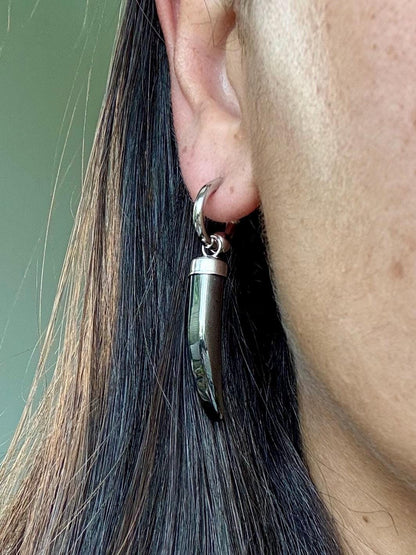 Hoop earrings with removable pearl, fish and tusk charms by AVINZIA — handmade coastal jewelry