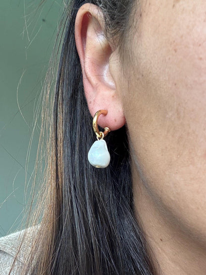 Hoop earrings with removable pearl, fish and tusk charms — handmade in Florida by AVINZIA