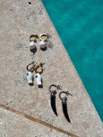 Hoop earrings with removable pearl, fish and tusk charms — AVINZIA handmade jewelry