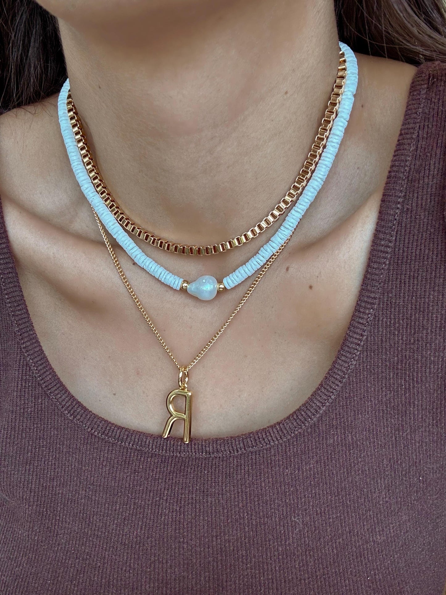 White Puka Shell Choker | Initial Necklace | Summer Jewelry | Layered Necklaces | Gold Boxchain Choker