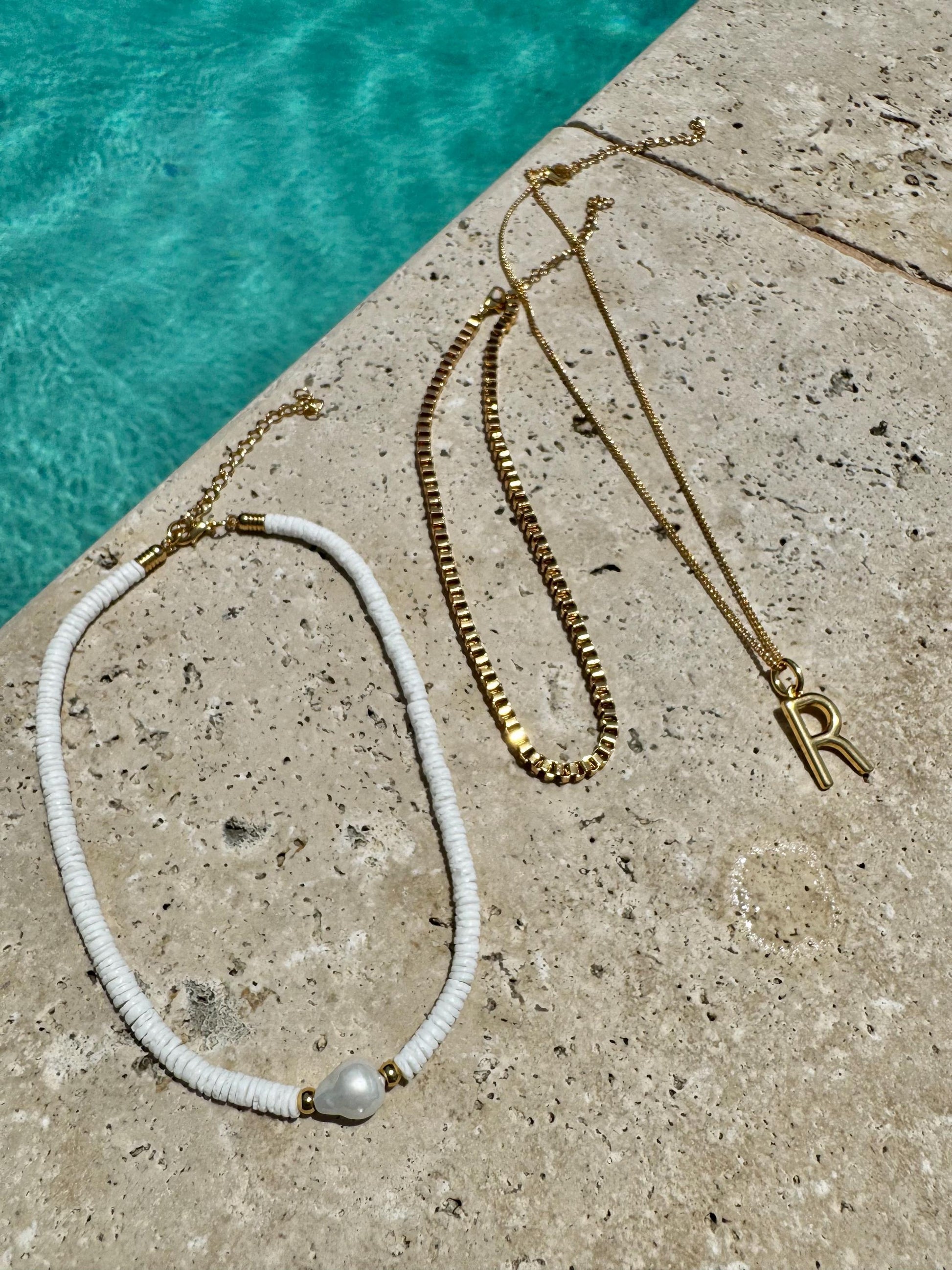 White Puka Shell Choker | Initial Necklace | Summer Jewelry | Layered Necklaces | Gold Boxchain Choker
