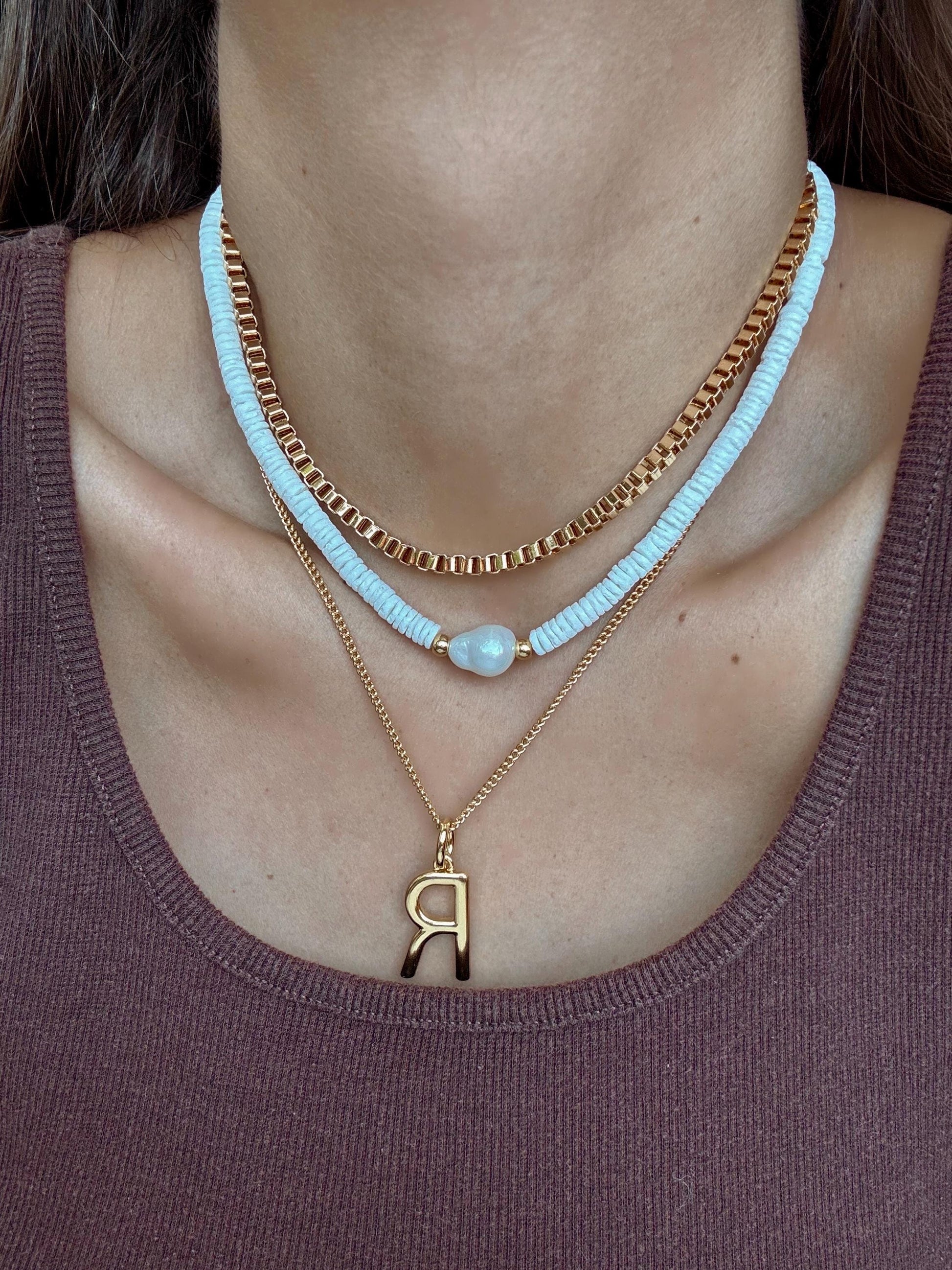 White Puka Shell Choker | Initial Necklace | Summer Jewelry | Layered Necklaces | Gold Boxchain Choker
