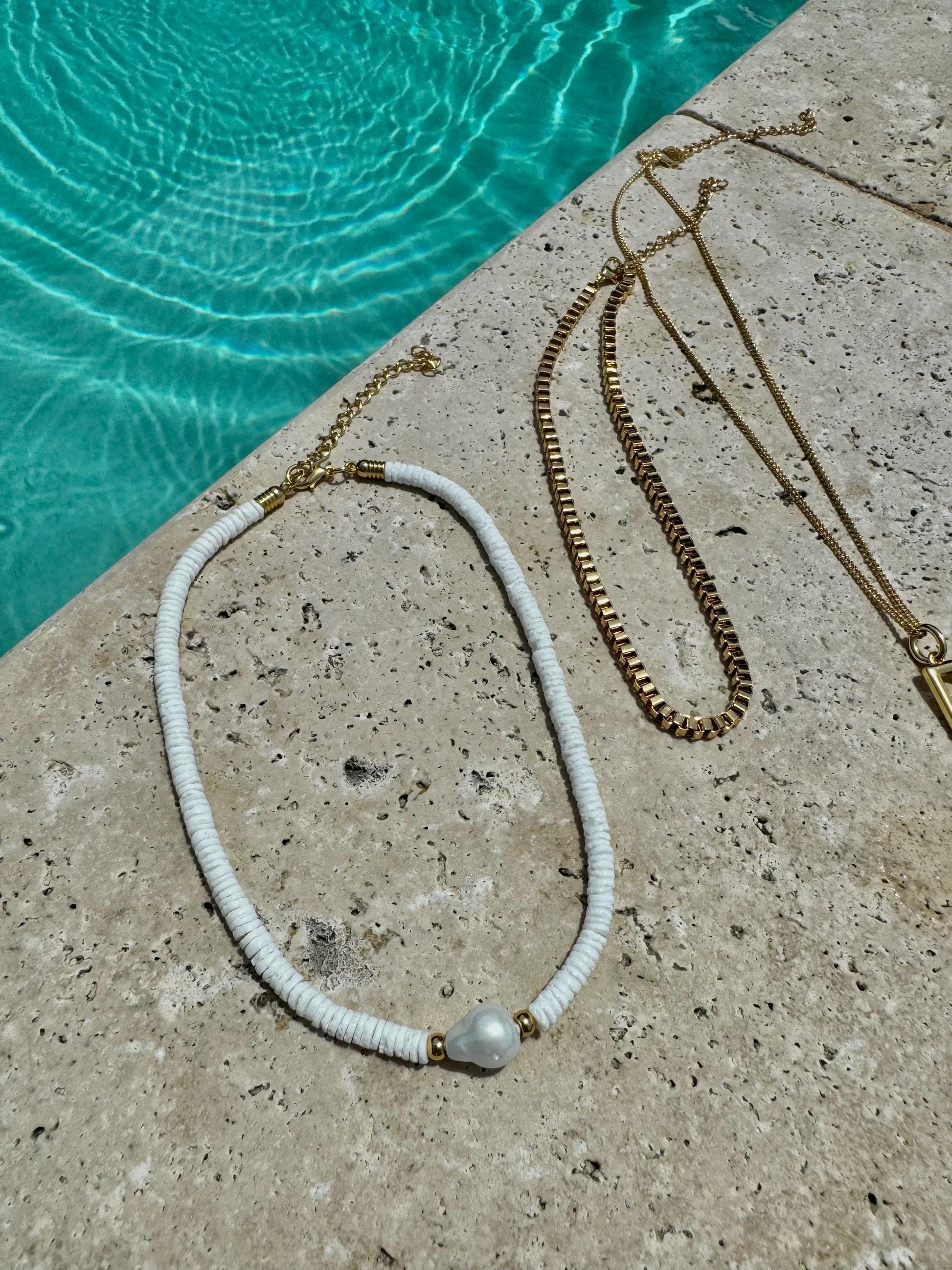 White Puka Shell Choker | Initial Necklace | Summer Jewelry | Layered Necklaces | Gold Boxchain Choker