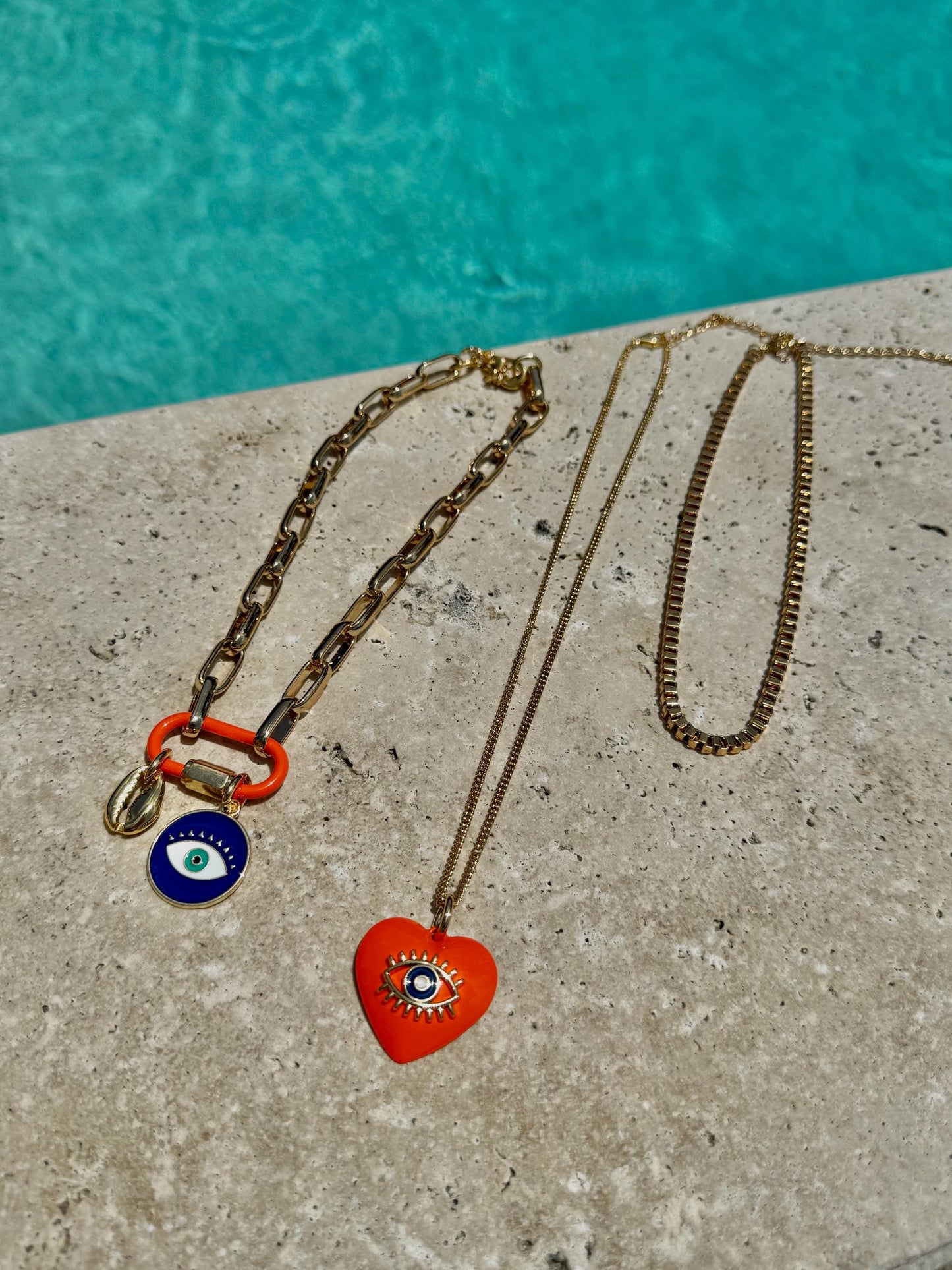 Evil Eye Charm Necklace | Enamel Carabiner Necklace | Gold Cowrie Charm Necklace | Gold Choker | Layered Necklaces | Gift for Her