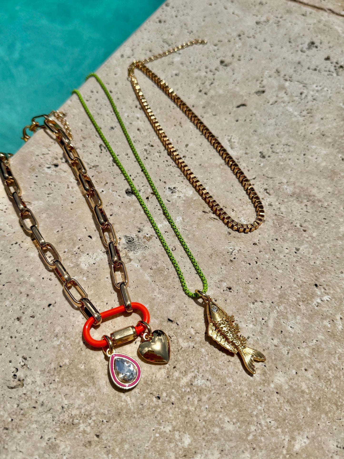 Heart Charm Necklace| Carabiner Necklace Enamel Carabiner Necklace | Gold Fish Charm Necklace | Gold Choker | Layered Necklaces | Gift for H