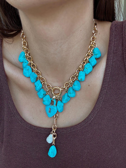 Turquoise bead necklace with heart lock charm by AVINZIA — handmade coastal jewelry