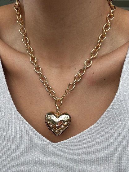 Gold bubble heart necklace with pave puffy heart pendant – AVINZIA