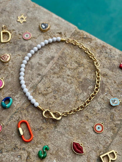 Beaded gemstone necklace with orange carabiner clasp – AVINZIA