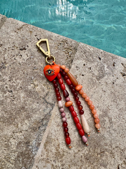 Beaded bag charm with natural gemstones – AVINZIA