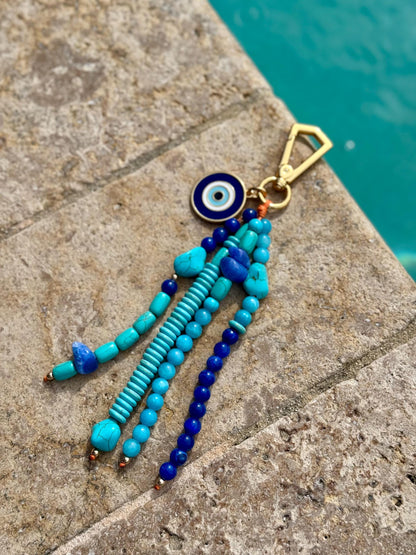 Beaded gemstone purse charm with evil eye – AVINZIA