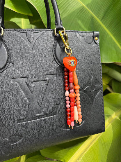 Colorful gemstone bead bag charm with evil eye charm – AVINZIA