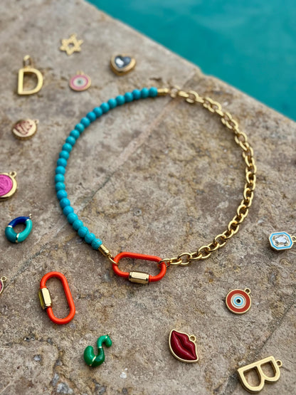 Half bead half chain gemstone necklace with carabiner clasp – AVINZIA