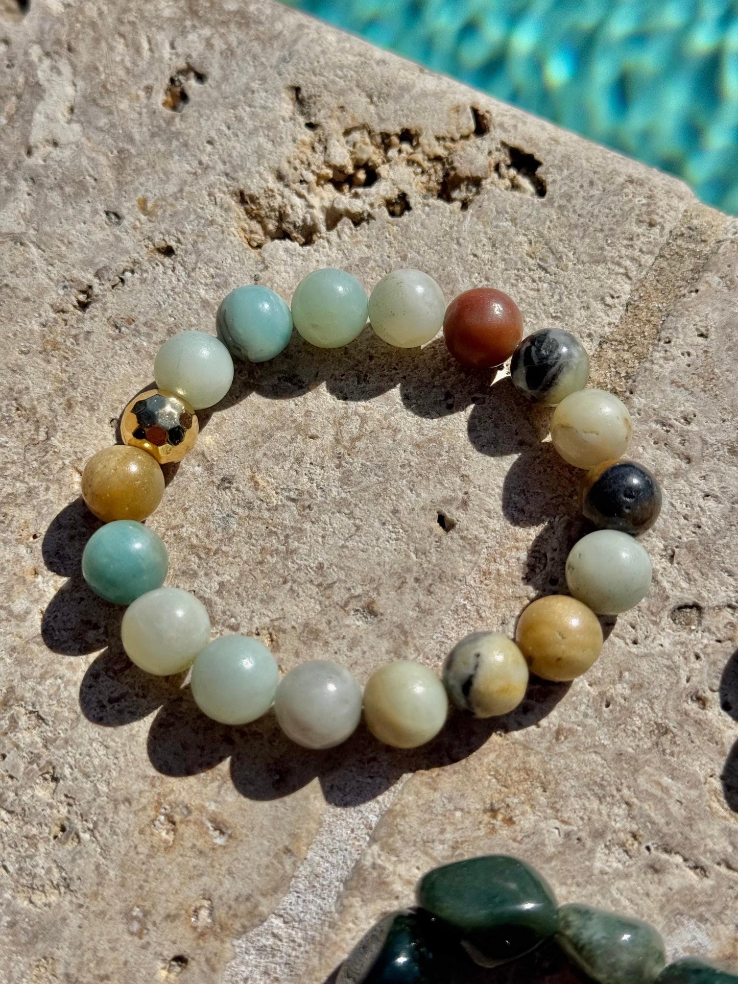Acqua Bracelets - High-Quality Stretch Elastic - Frosted Amazonite Bracelet - Polished Amazonite Bracelet - Moss Agate Bracelet