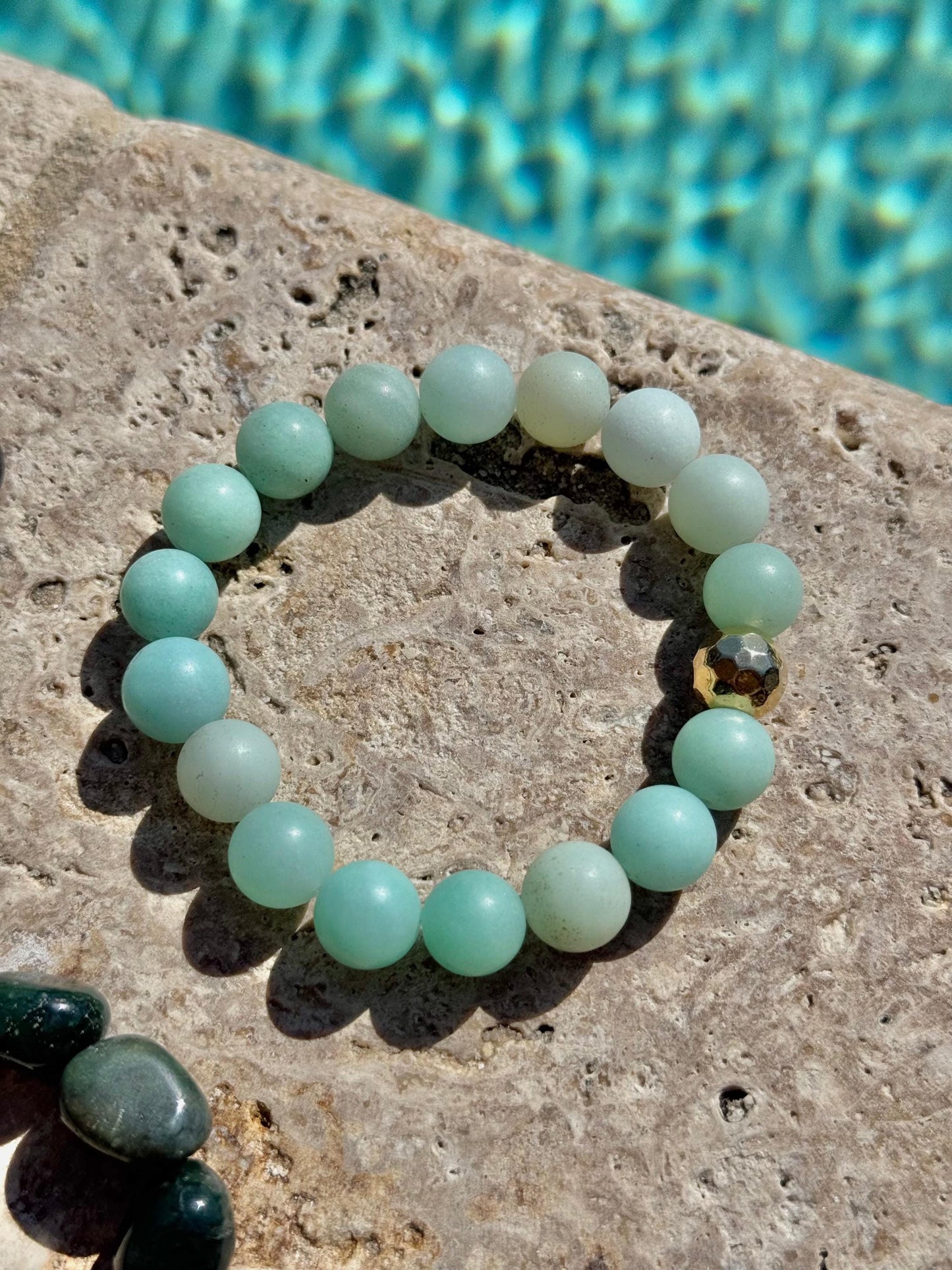 Acqua Bracelets - High-Quality Stretch Elastic - Frosted Amazonite Bracelet - Polished Amazonite Bracelet - Moss Agate Bracelet
