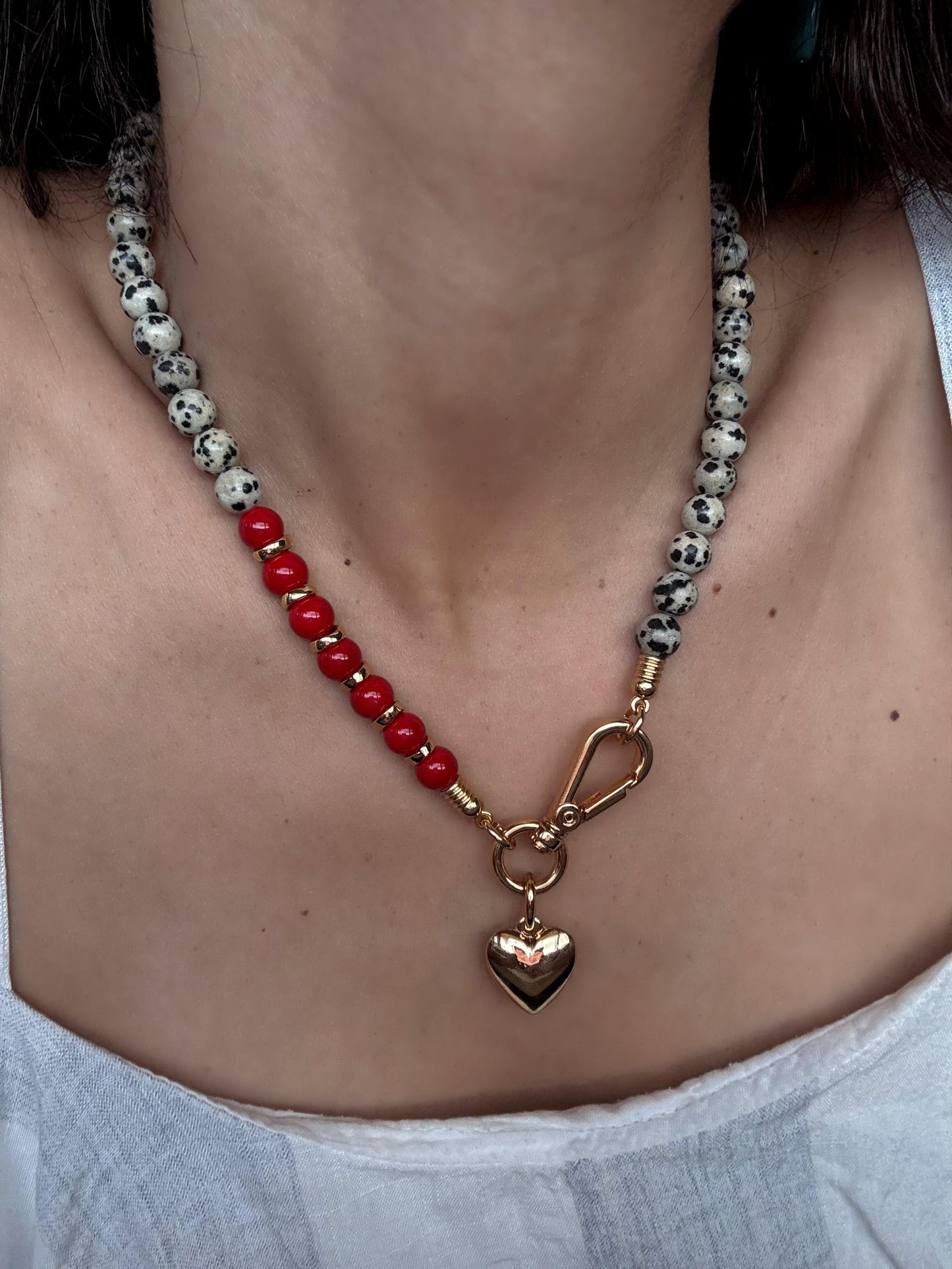 Red and Dalmatian Evil Eye Necklace