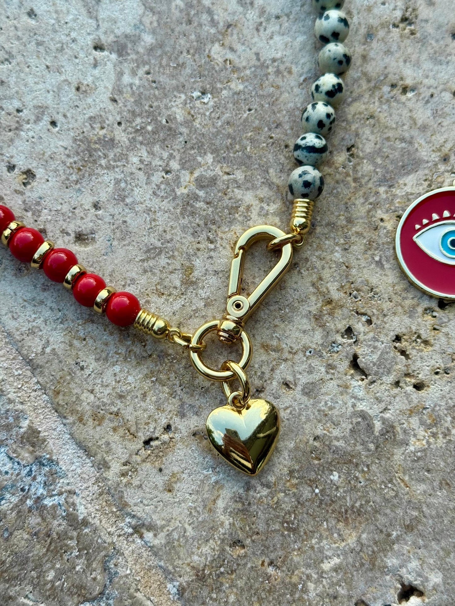 Red and Dalmatian Evil Eye Necklace