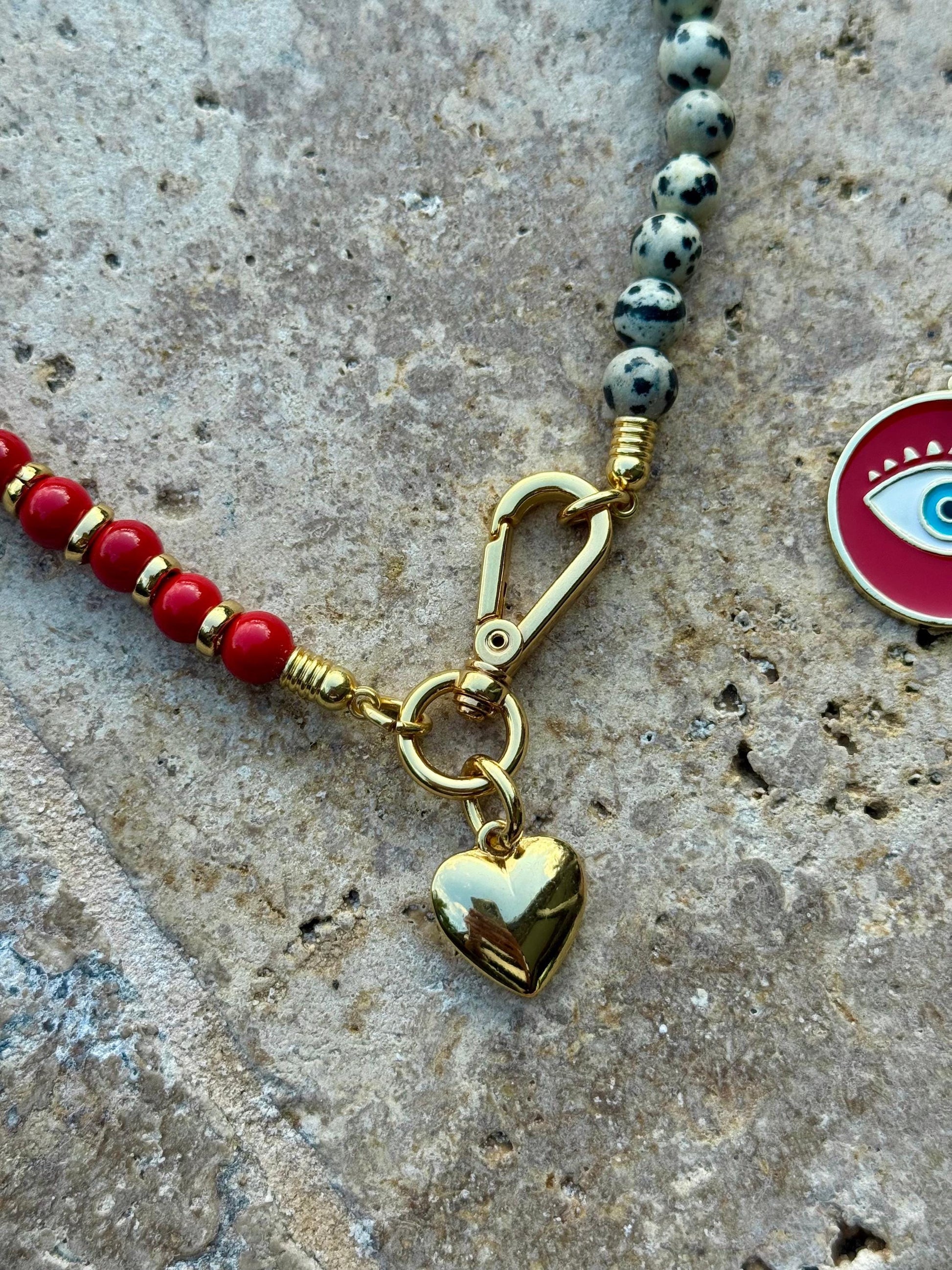 Red and Dalmatian Evil Eye Necklace