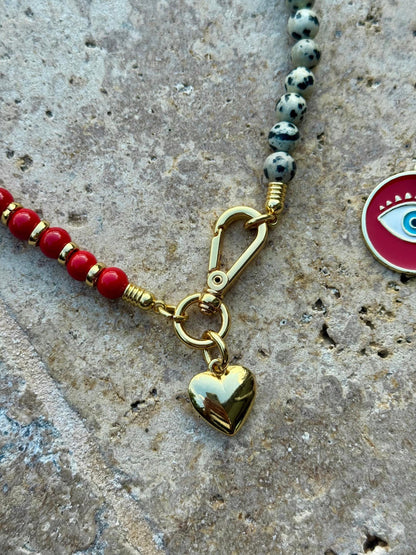 Red and Dalmatian Evil Eye Necklace