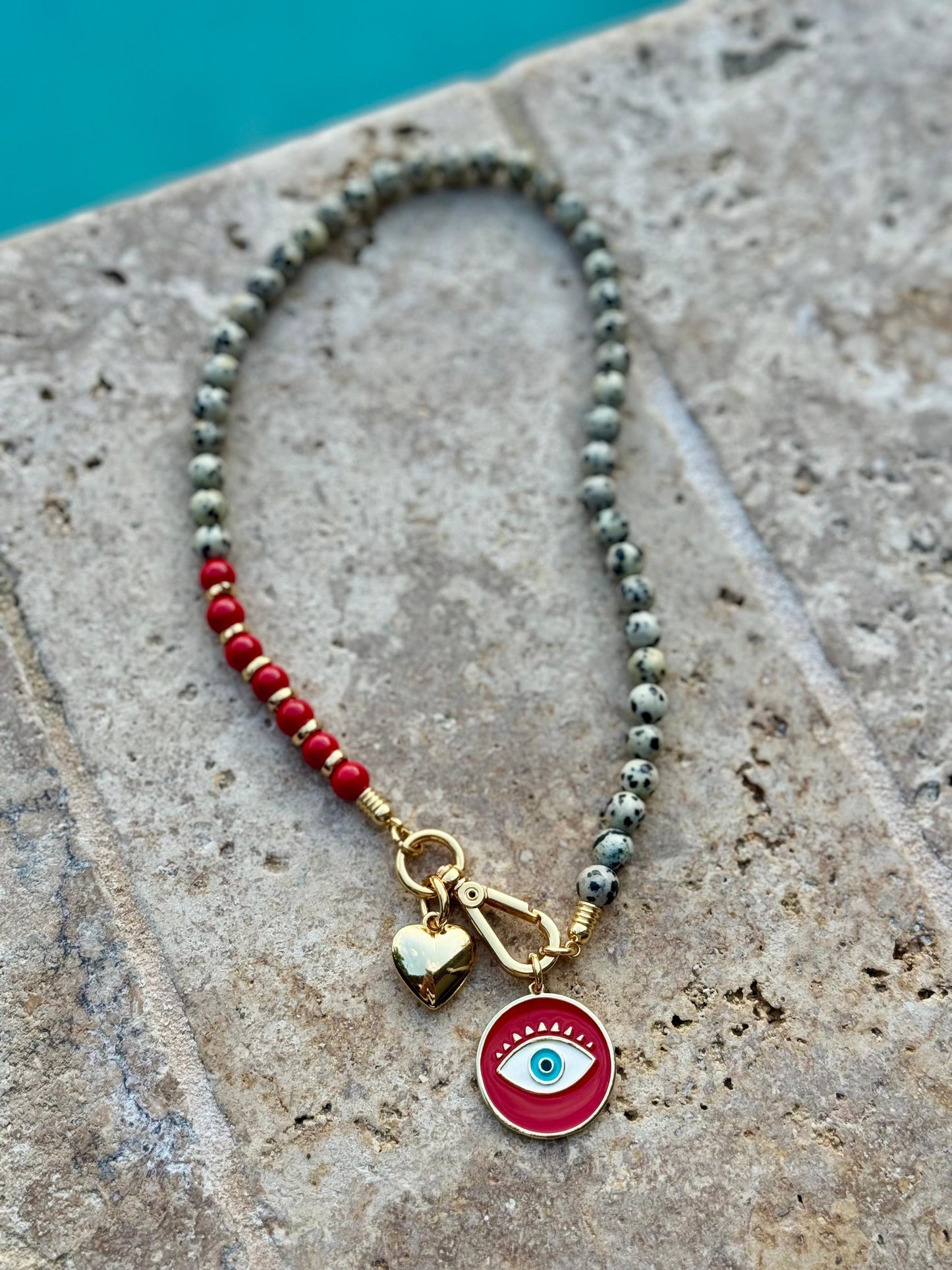 Red and Dalmatian Evil Eye Necklace