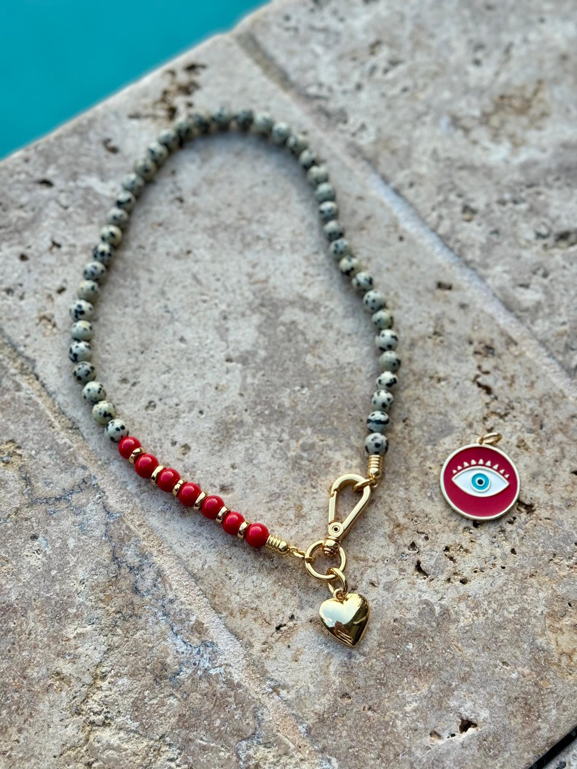 Red and Dalmatian Evil Eye Necklace