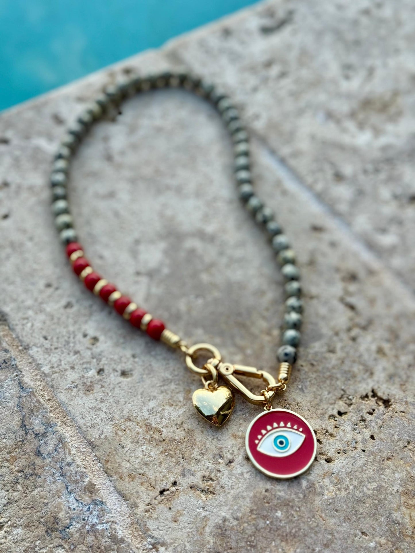 Red and Dalmatian Evil Eye Necklace