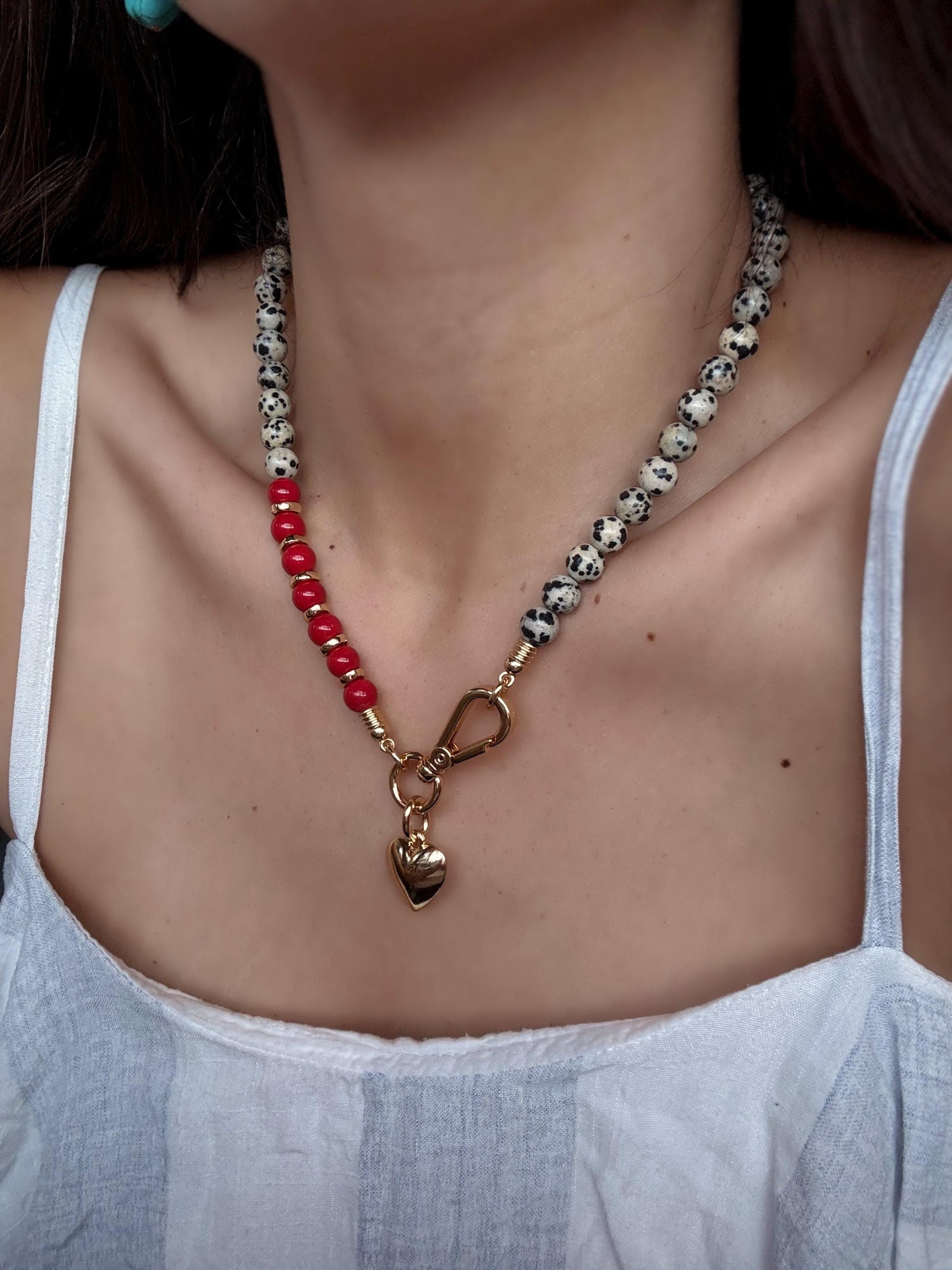 Red and Dalmatian Evil Eye Necklace