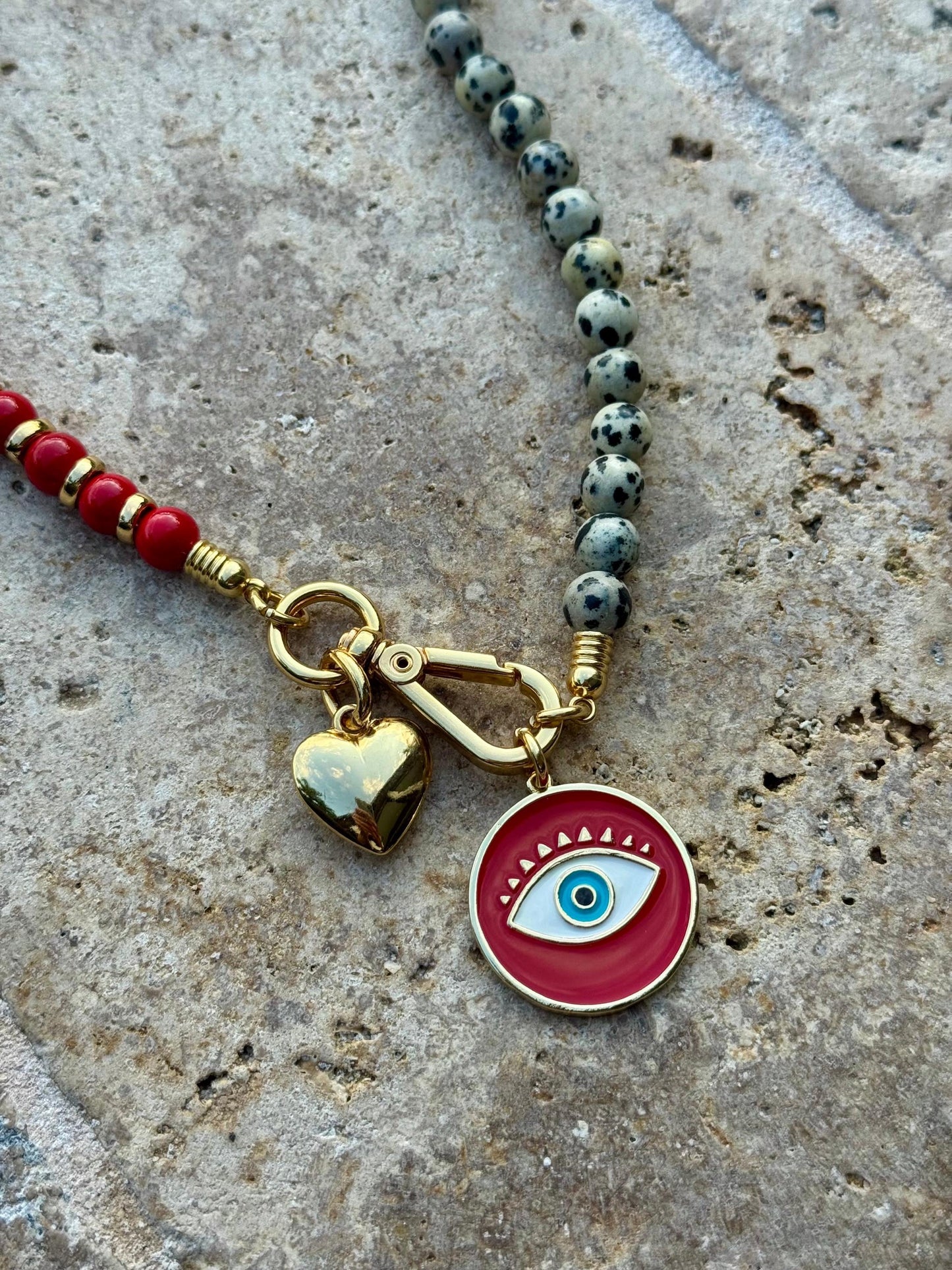 Red and Dalmatian Evil Eye Necklace