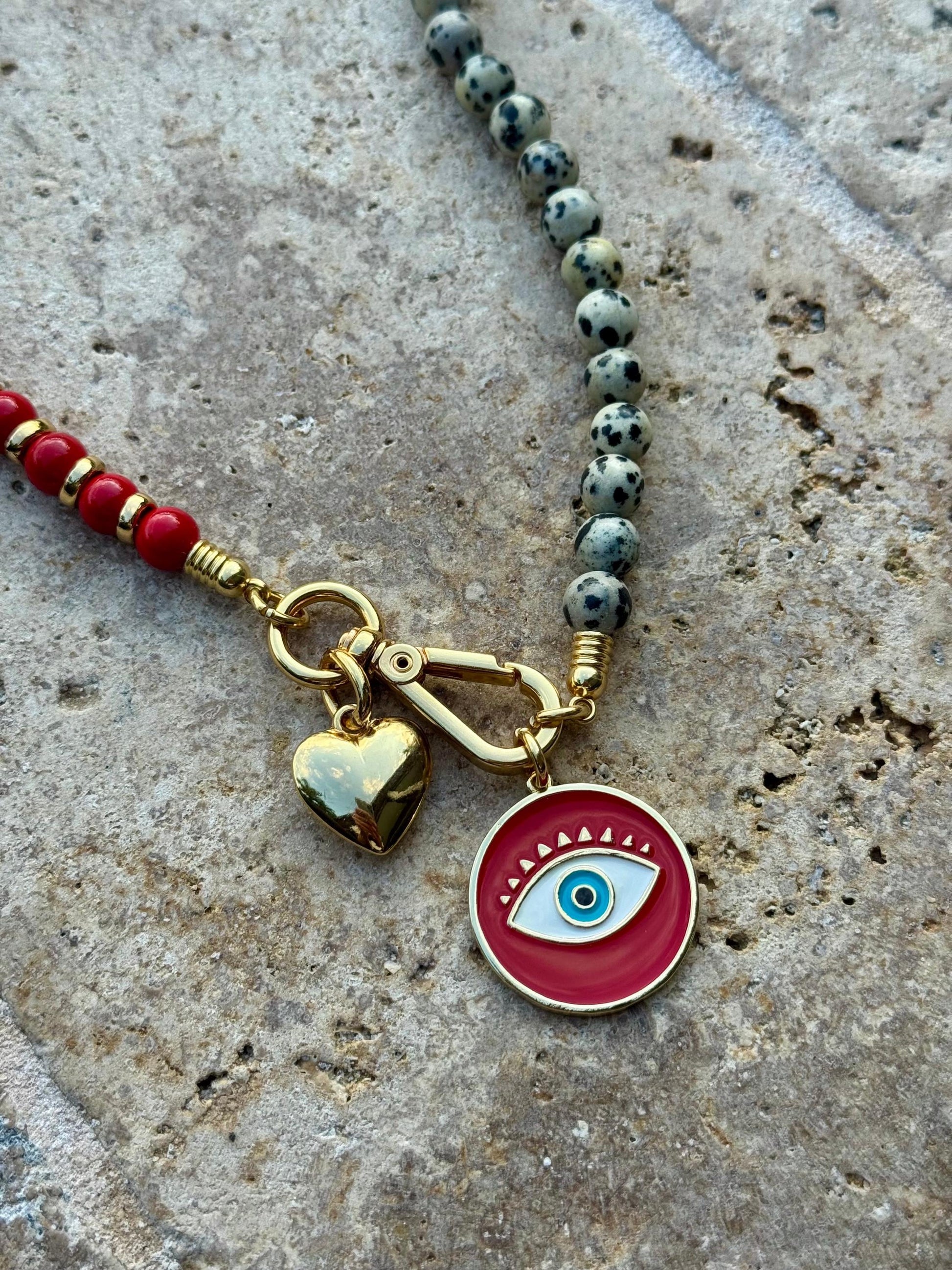 Red and Dalmatian Evil Eye Necklace