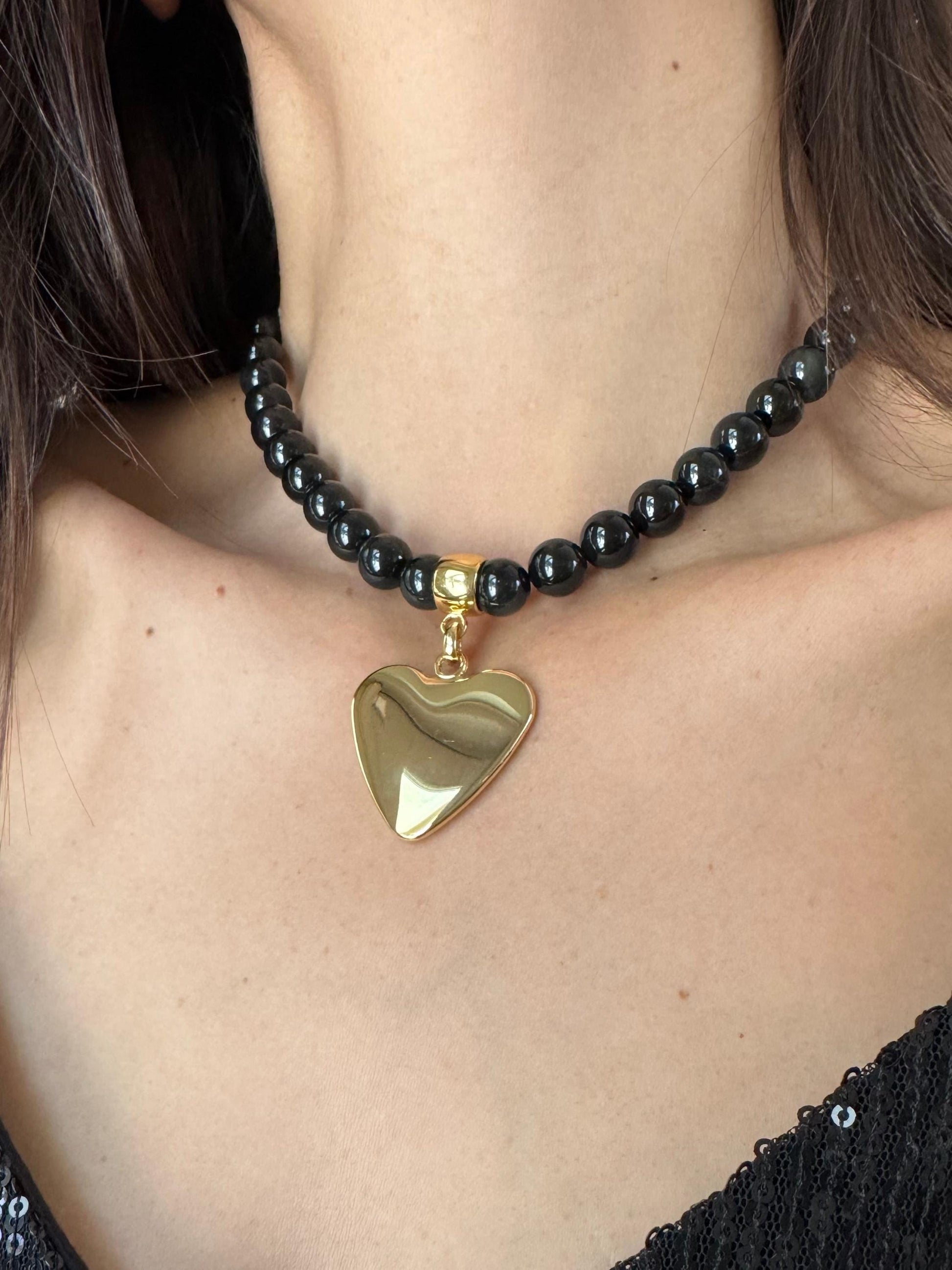 Obsidian Heart Necklace Set