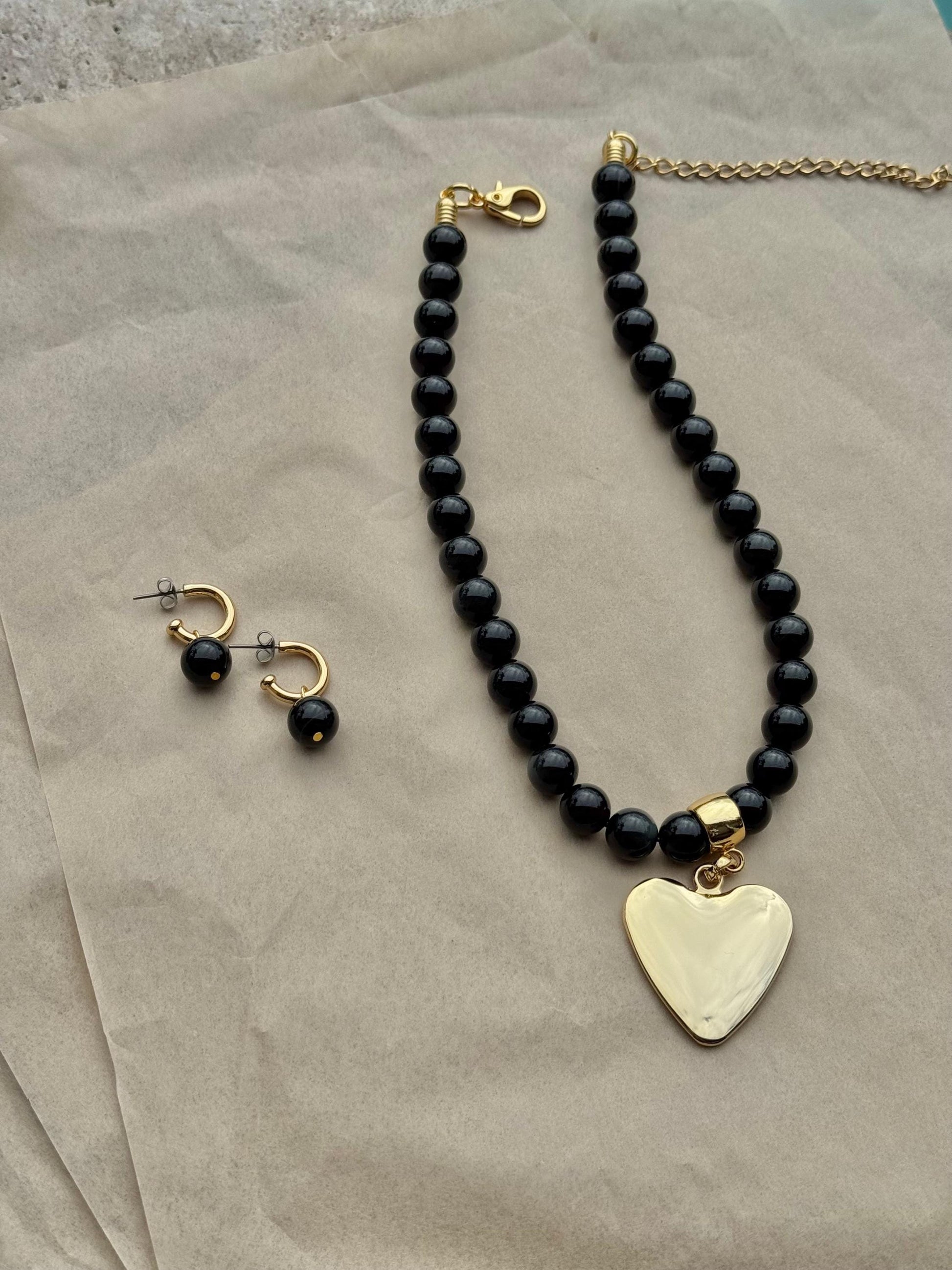 Obsidian Heart Necklace Set