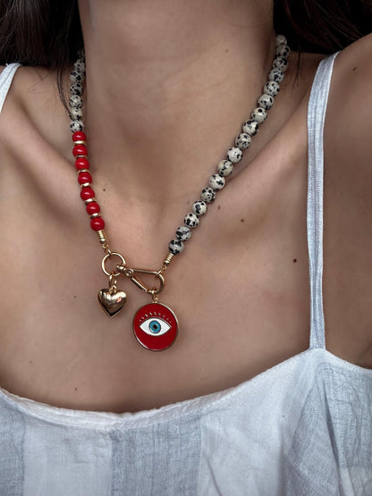 Red and Dalmatian Evil Eye Necklace