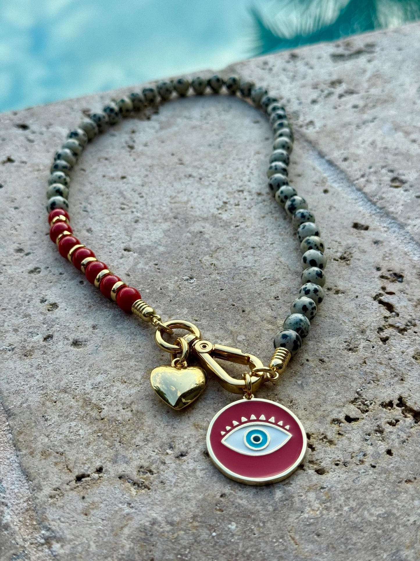 Red and Dalmatian Evil Eye Necklace