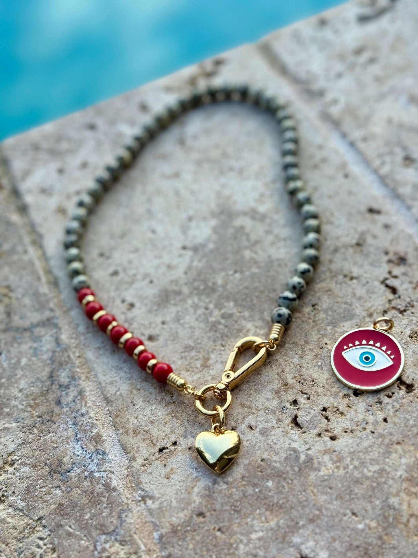 Red and Dalmatian Evil Eye Necklace