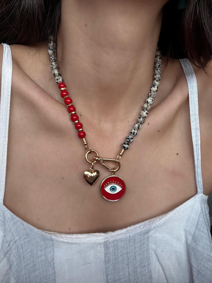 Red and Dalmatian Evil Eye Necklace