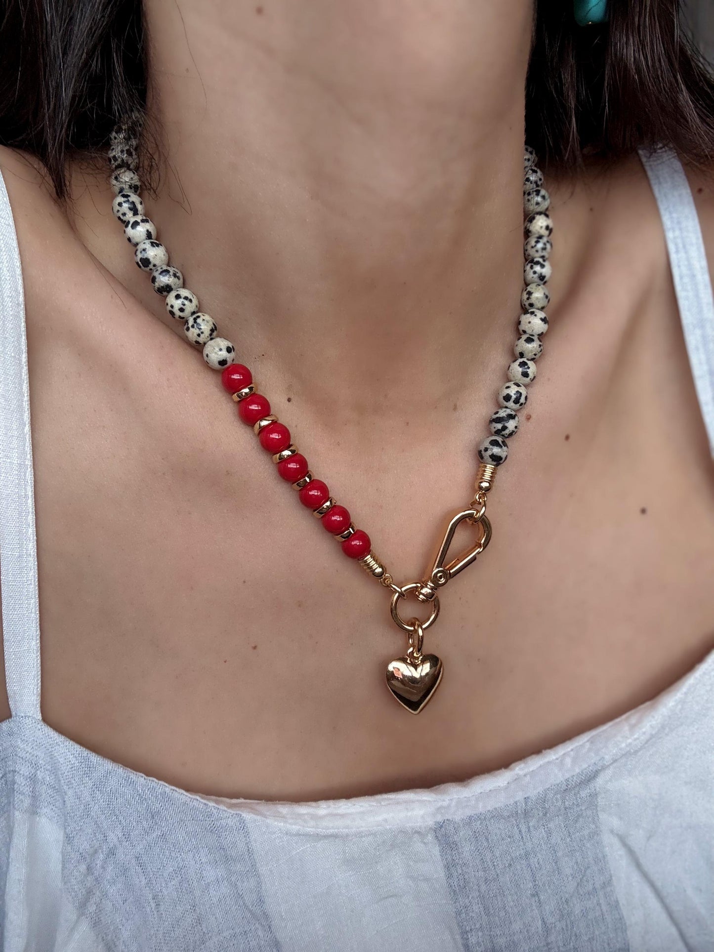 Red and Dalmatian Evil Eye Necklace