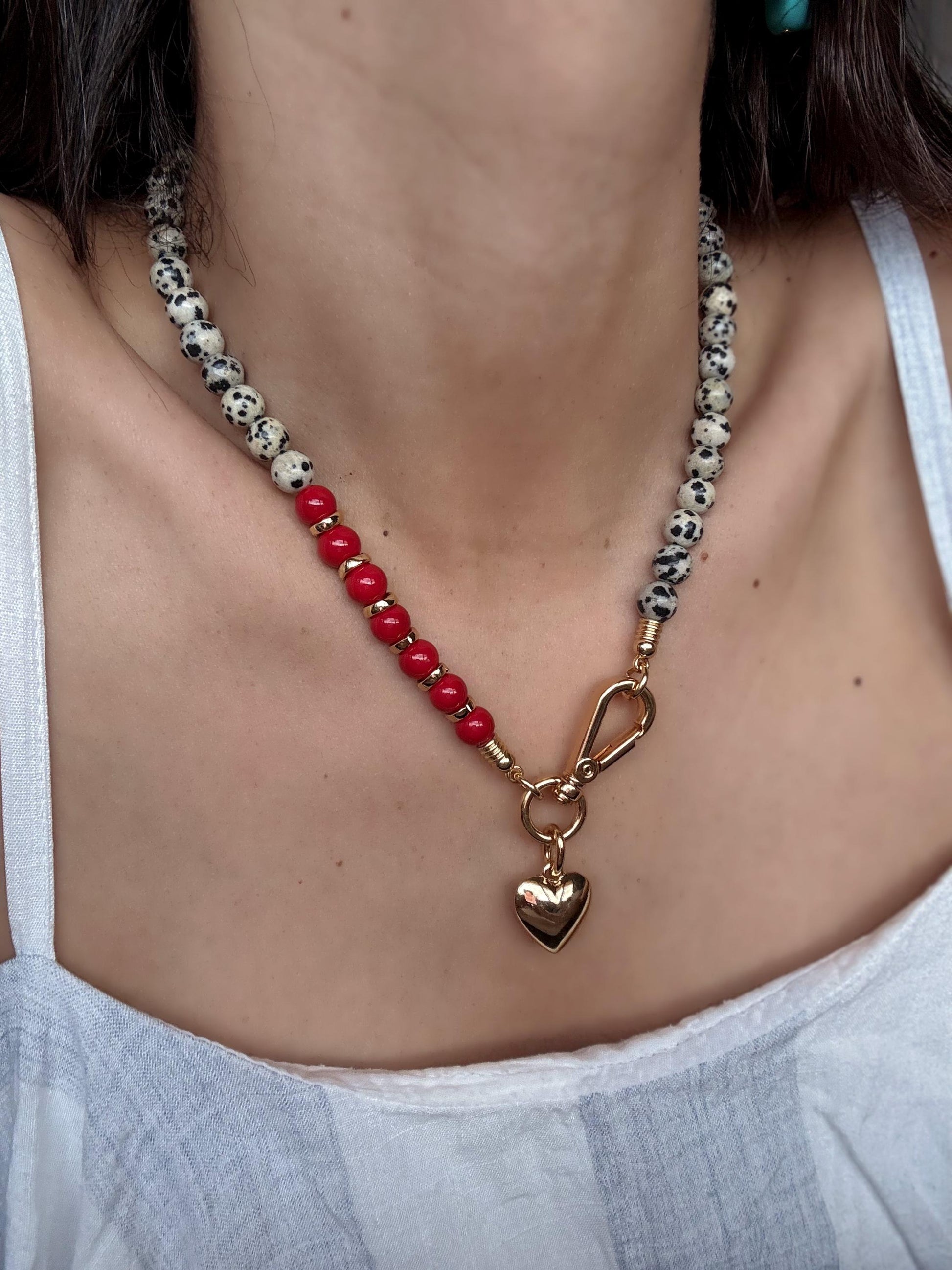 Red and Dalmatian Evil Eye Necklace