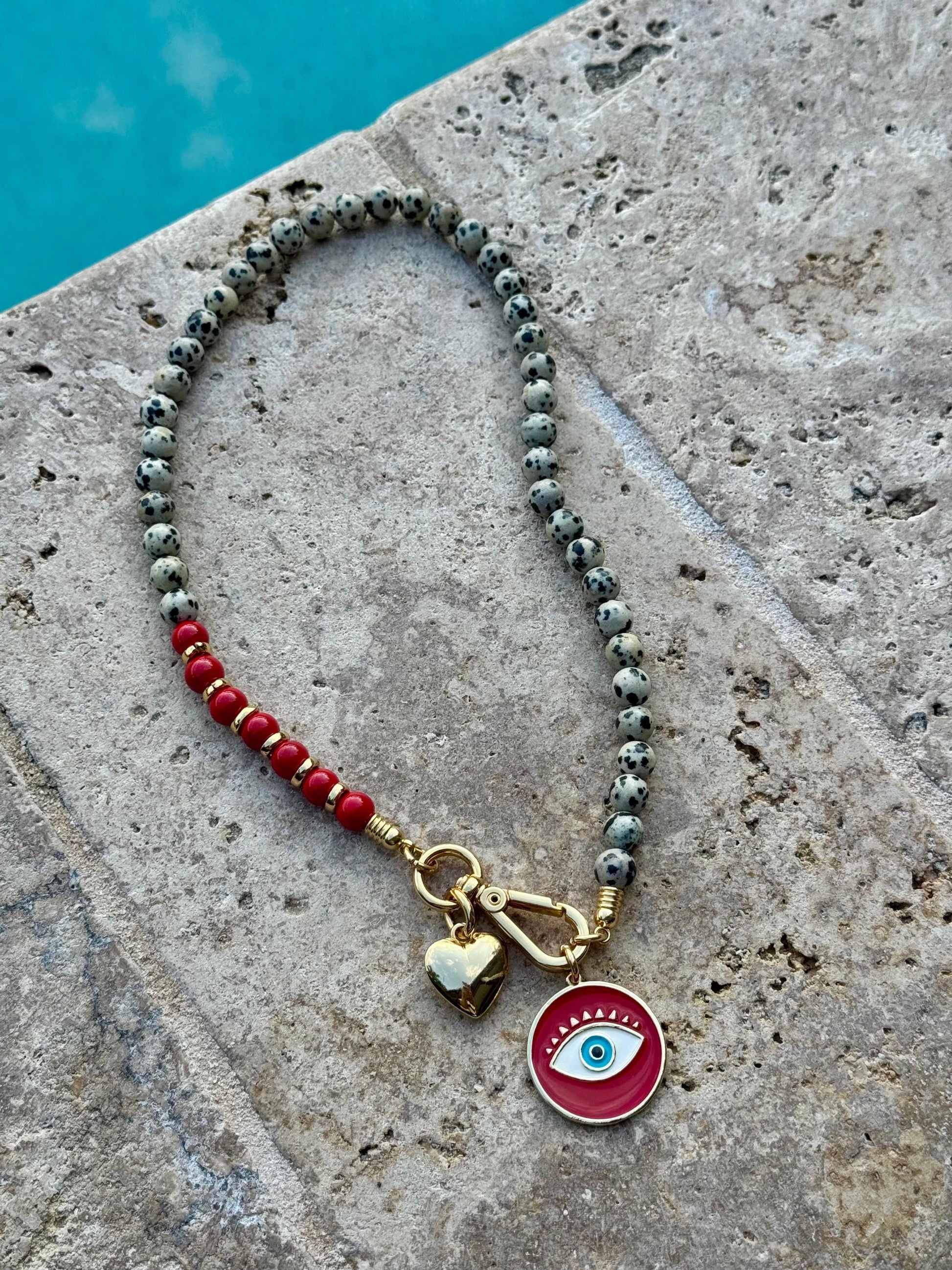 Red and Dalmatian Evil Eye Necklace
