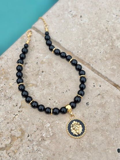 Black onyx lion necklace — handmade in Florida by AVINZIA (photo 5)