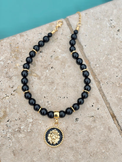 Black onyx lion necklace — handmade in Florida by AVINZIA (photo 3)