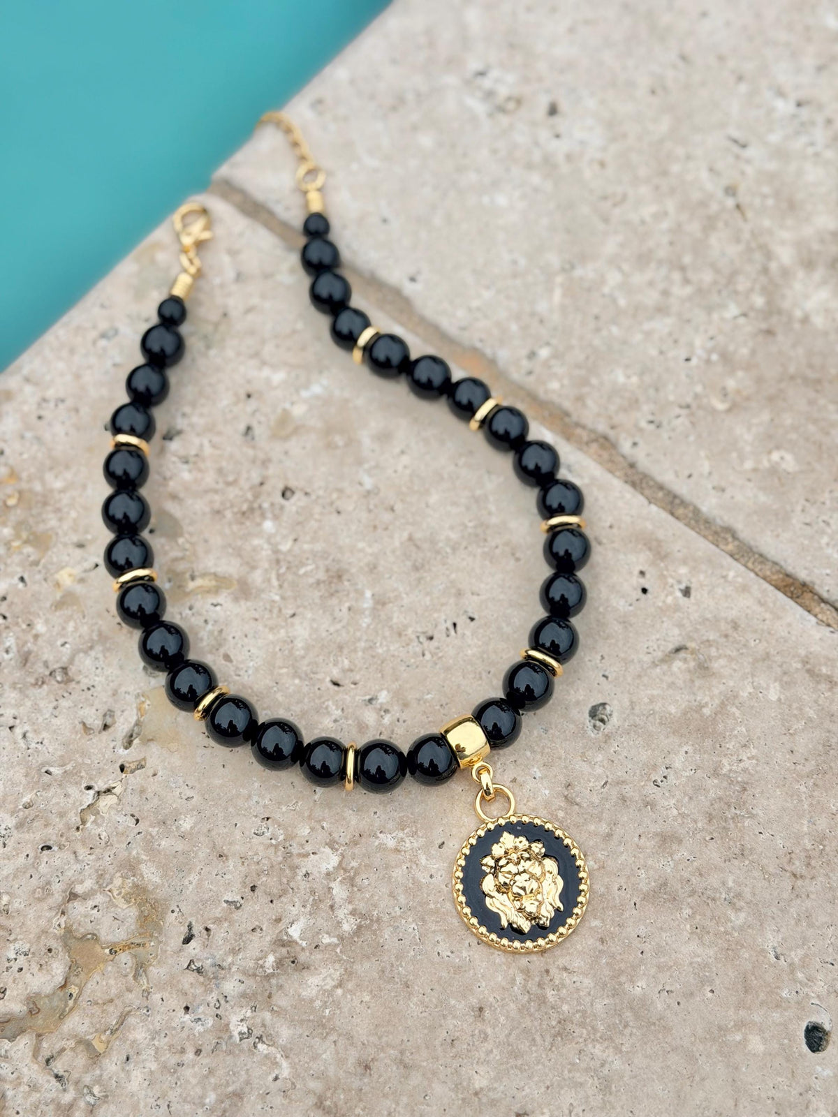 Black onyx lion necklace — handmade in Florida by AVINZIA (photo 4)